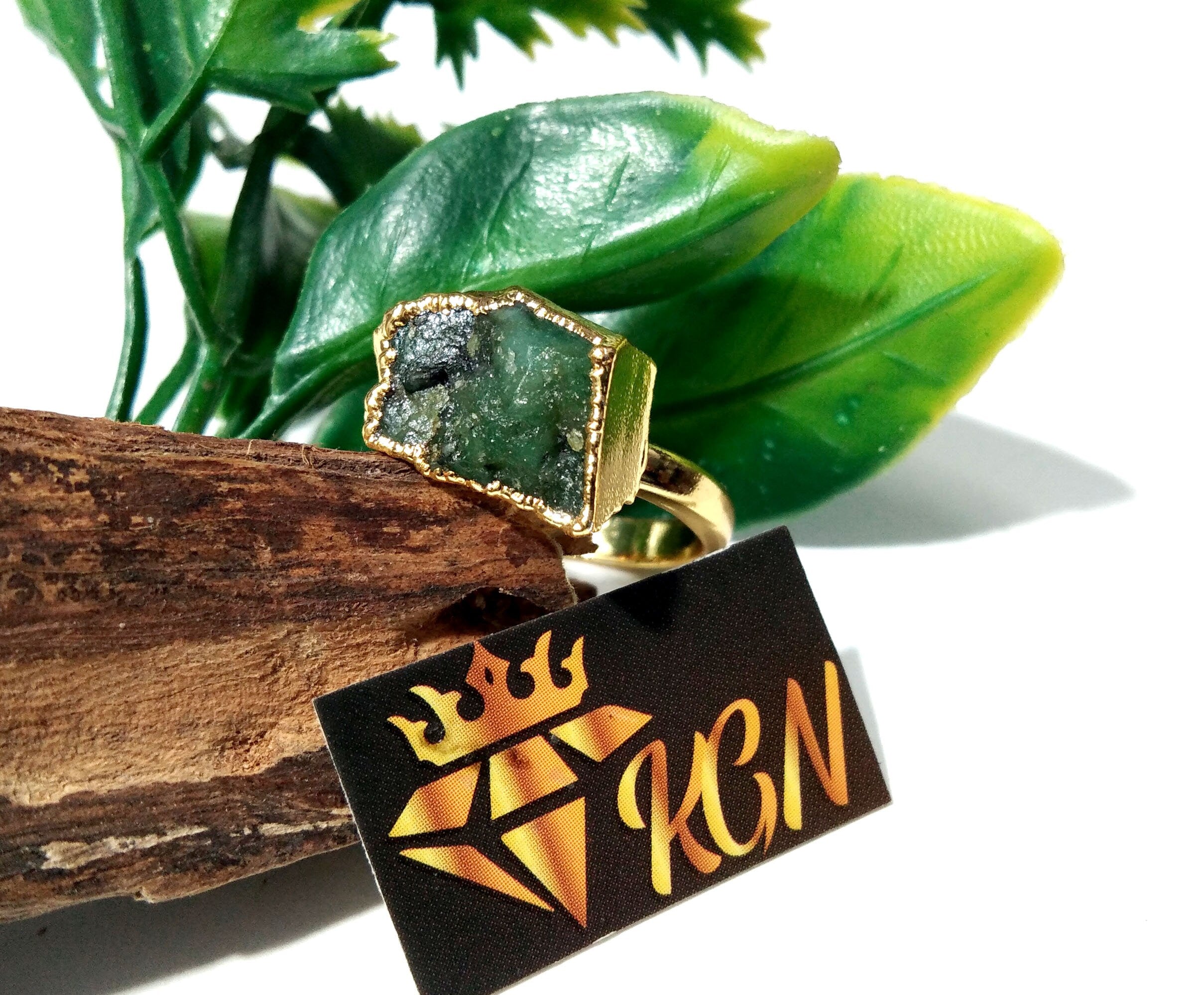 Natural Emerald Raw Gemstone Ring, Solid 925 Sterling Silver With Gold Plated Ring, Emerald Stone Size 15x10 mm Handmade Gift Statement Ring